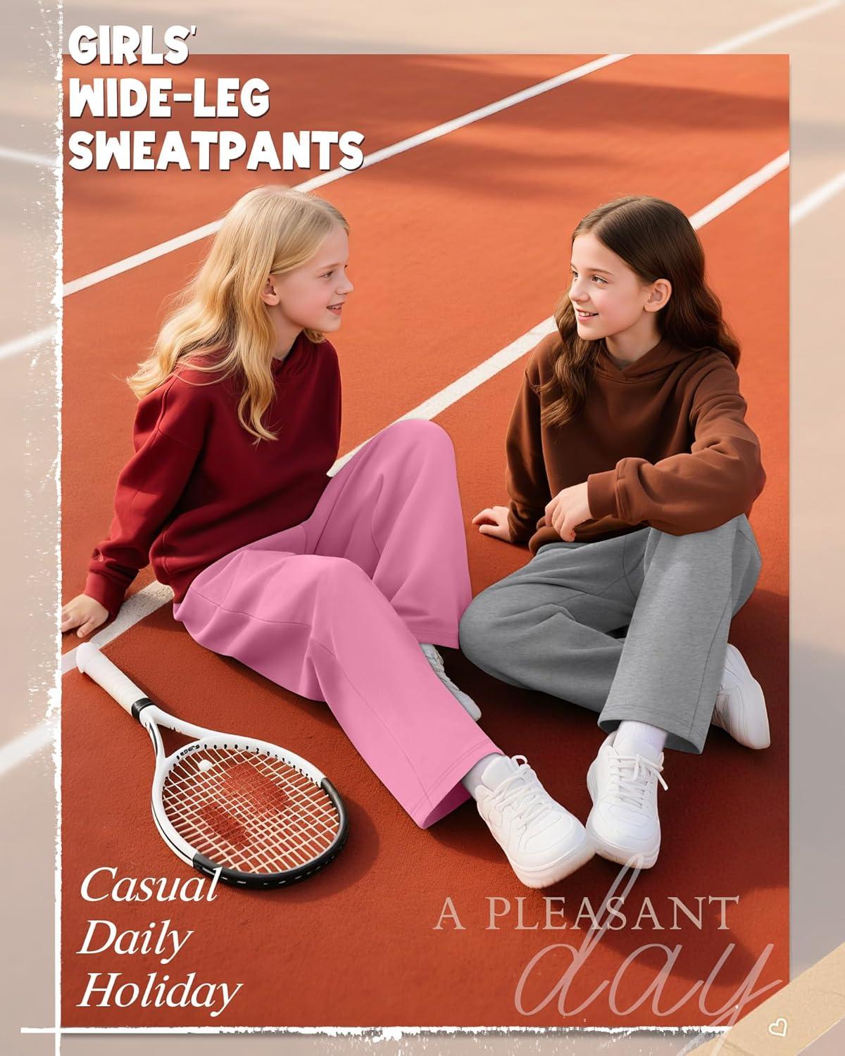 image3 Pack Girls Sweatpants Wide Leg Drawstring Casual Kids Joggers Open Bottom Loose Solid Teen Pants with PocketsLight Gray Pink Black