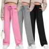 image3 Pack Girls Sweatpants Wide Leg Drawstring Casual Kids Joggers Open Bottom Loose Solid Teen Pants with PocketsLight Gray  Pink  Black