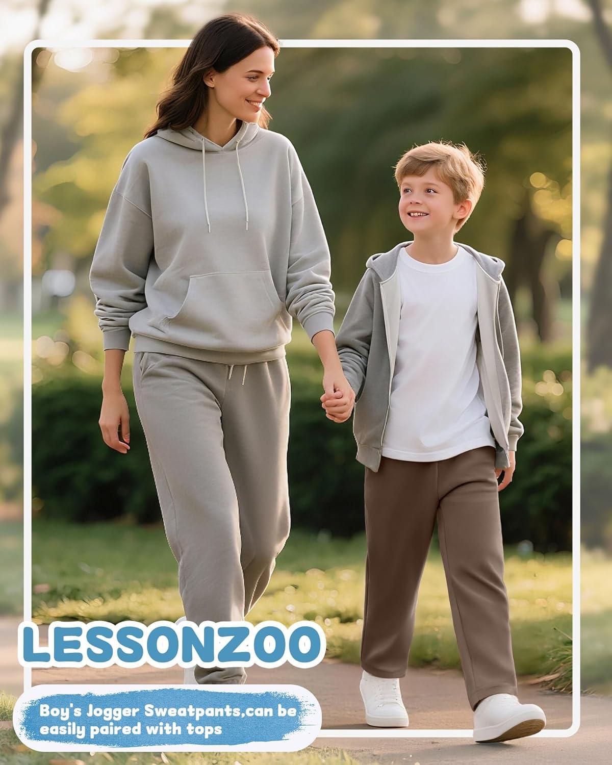 image3 Pack Boys Sweatpants Straight Leg Athletic Open Bottom Joggers Workout Elastic Drawstring Kid Pants with PocketsBlack Light Gray Khaki