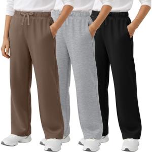 3 Pack Boys Sweatpants Straight Leg Athletic Open Bottom Joggers Workout Elastic Drawstring Kid Pants with Pockets(Black  Light Gray  Khaki)