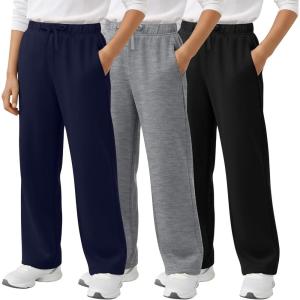 3 Pack Boys Sweatpants Straight Leg Athletic Open Bottom Joggers Workout Elastic Drawstring Kid Pants with Pockets(Black  Navy Blue  Gray)