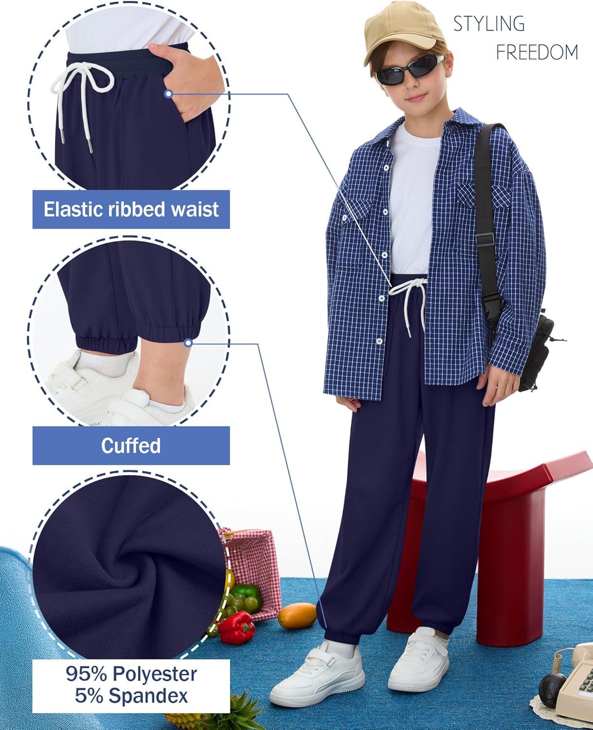 image:image3 Pack Boys Jogger Sweatpants 514 Years Elastic Waist Drawstring Athletic Pants Loose Cuffed Bottoms with PocketsNavy Blue Cement Gray Black